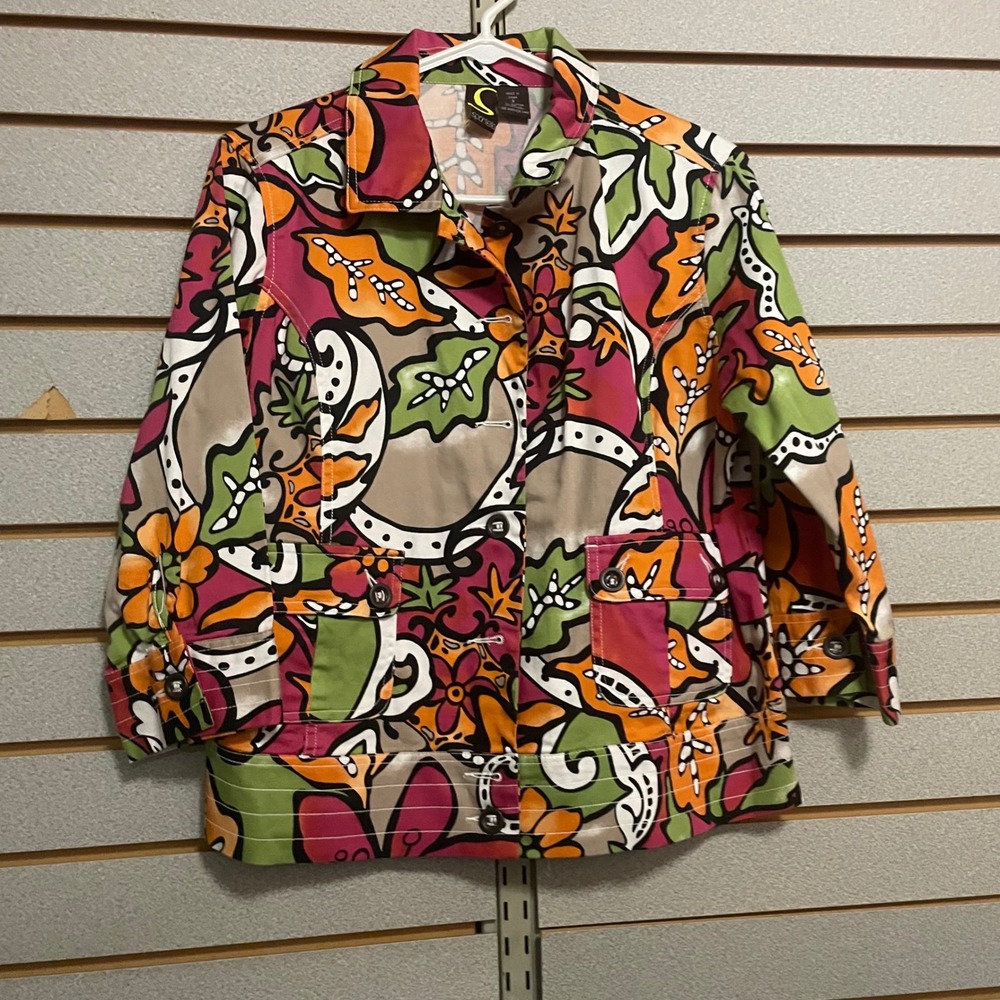 Sportelle Women's S Colorful Floral Print Cropped Jacket Top Size S Bright